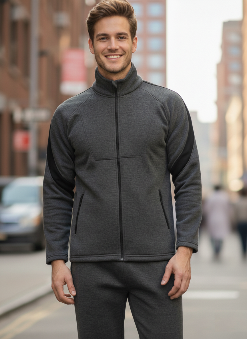 Men Anthra Black Full Zipper Winter Tracksuit