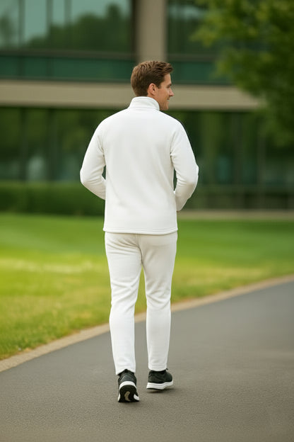 Men White Black Full Zipper Winter Tracksuit
