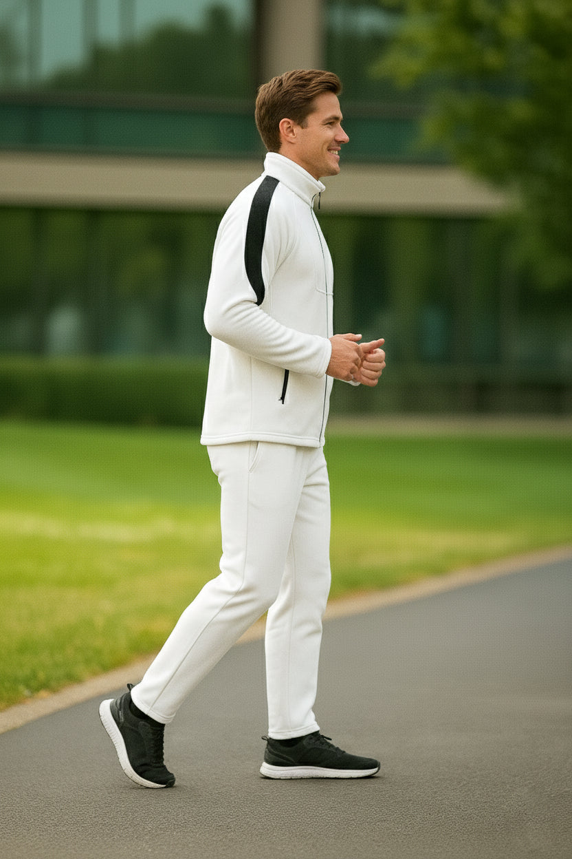 Men White Black Full Zipper Winter Tracksuit