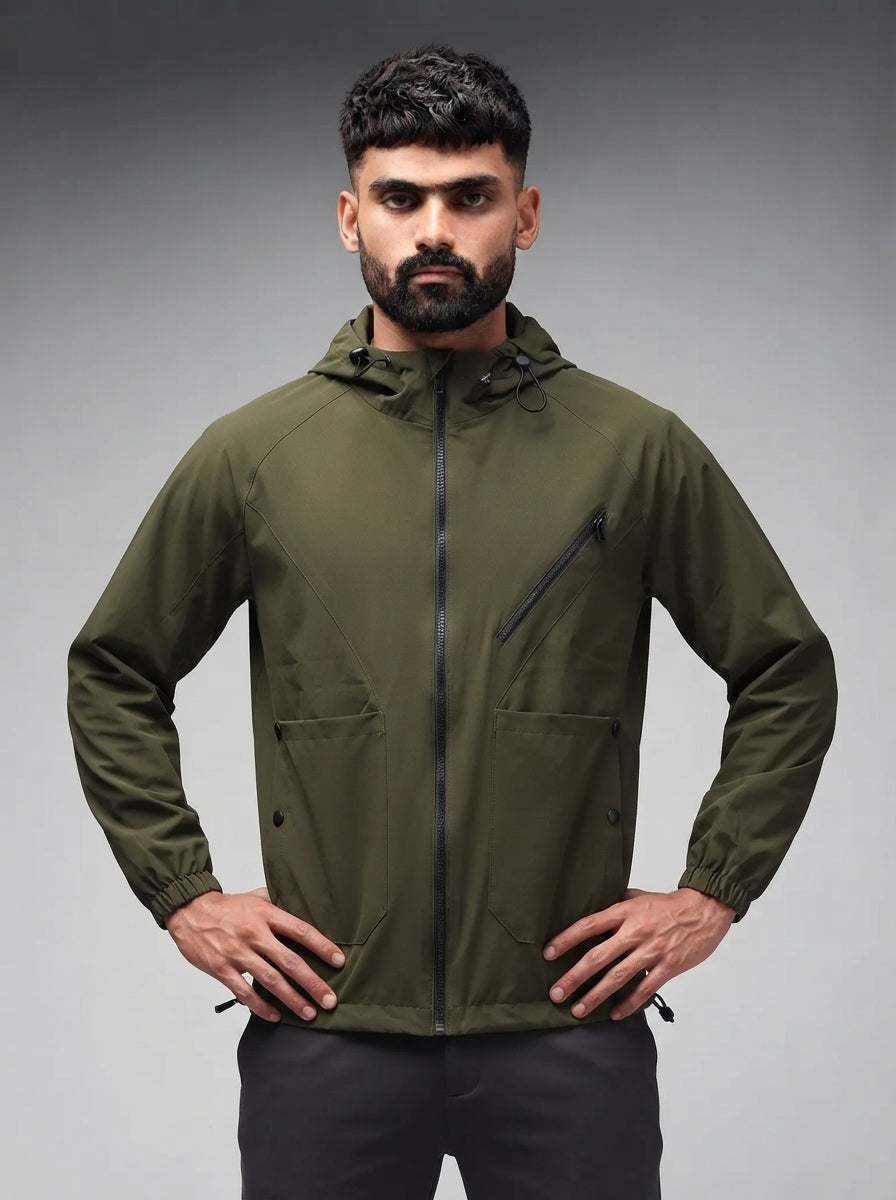 Men’s Olive Oversized Hooded Windcheater Jacket