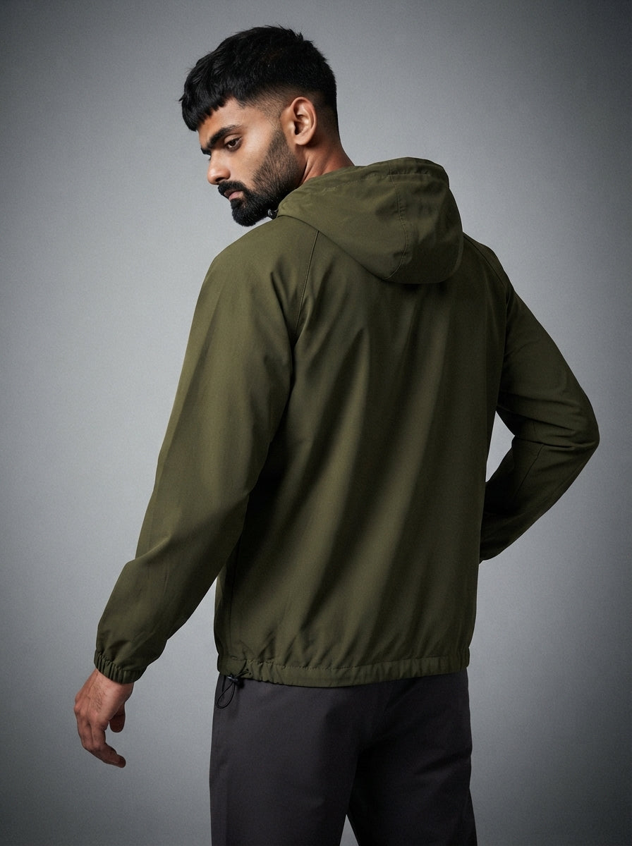Men’s Olive Oversized Hooded Windcheater Jacket