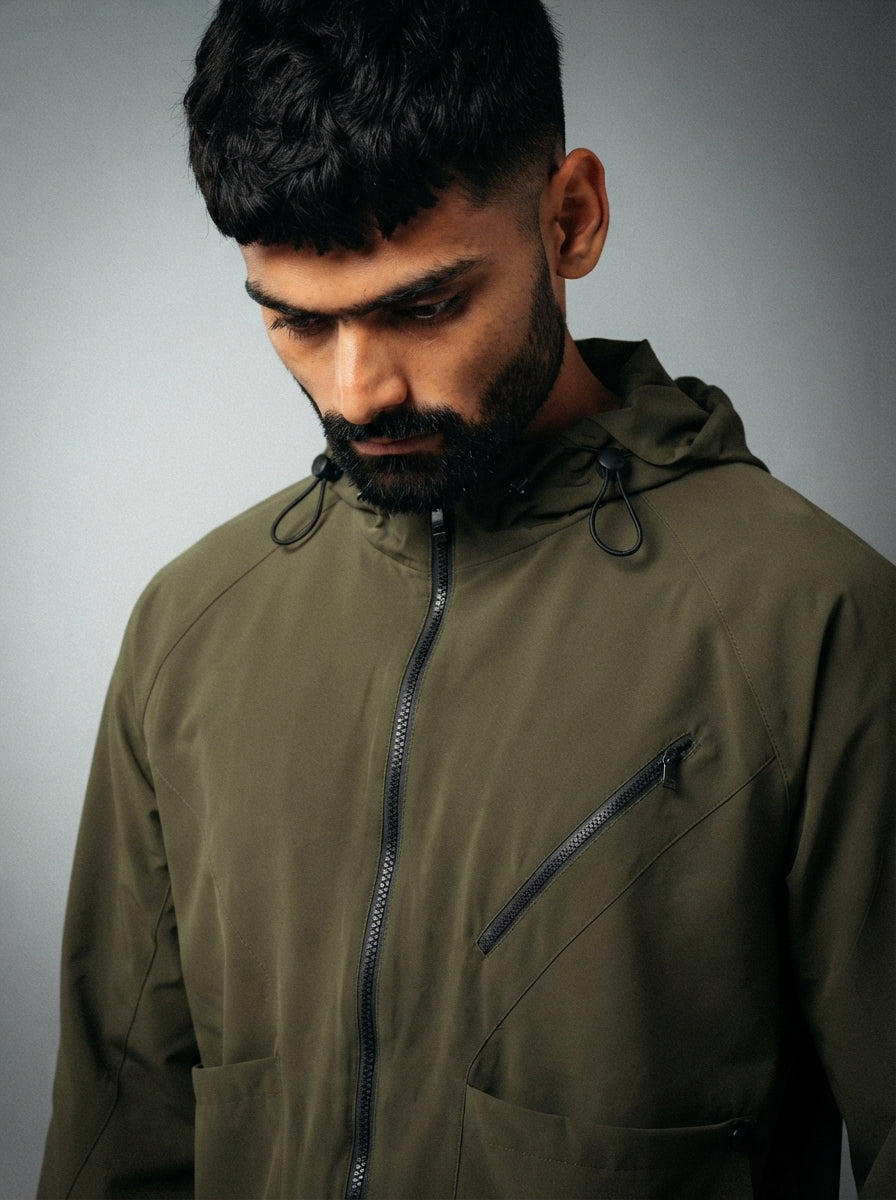 Men’s Olive Oversized Hooded Windcheater Jacket