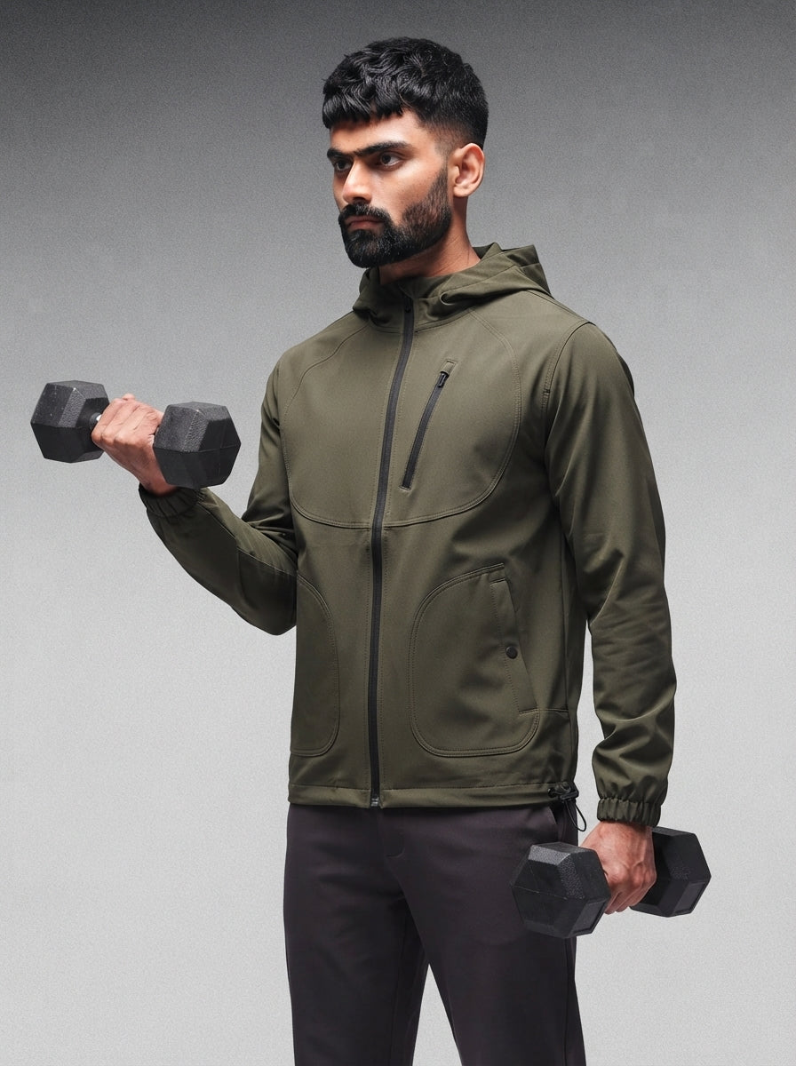 Men’s Olive Oversized Hooded Windcheater Jacket