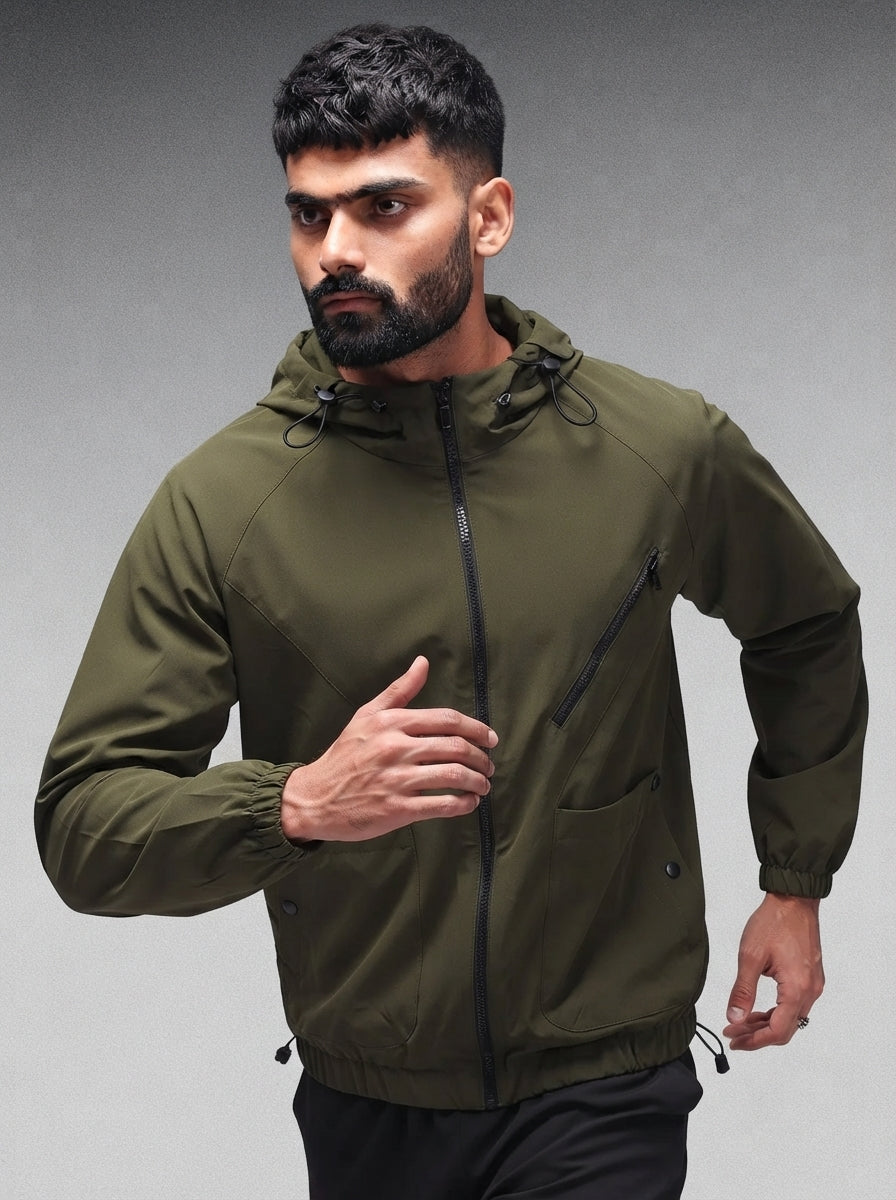 Men’s Olive Oversized Hooded Windcheater Jacket
