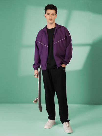 Men Winter Sports Regular Fit Windcheater Jacket Purple