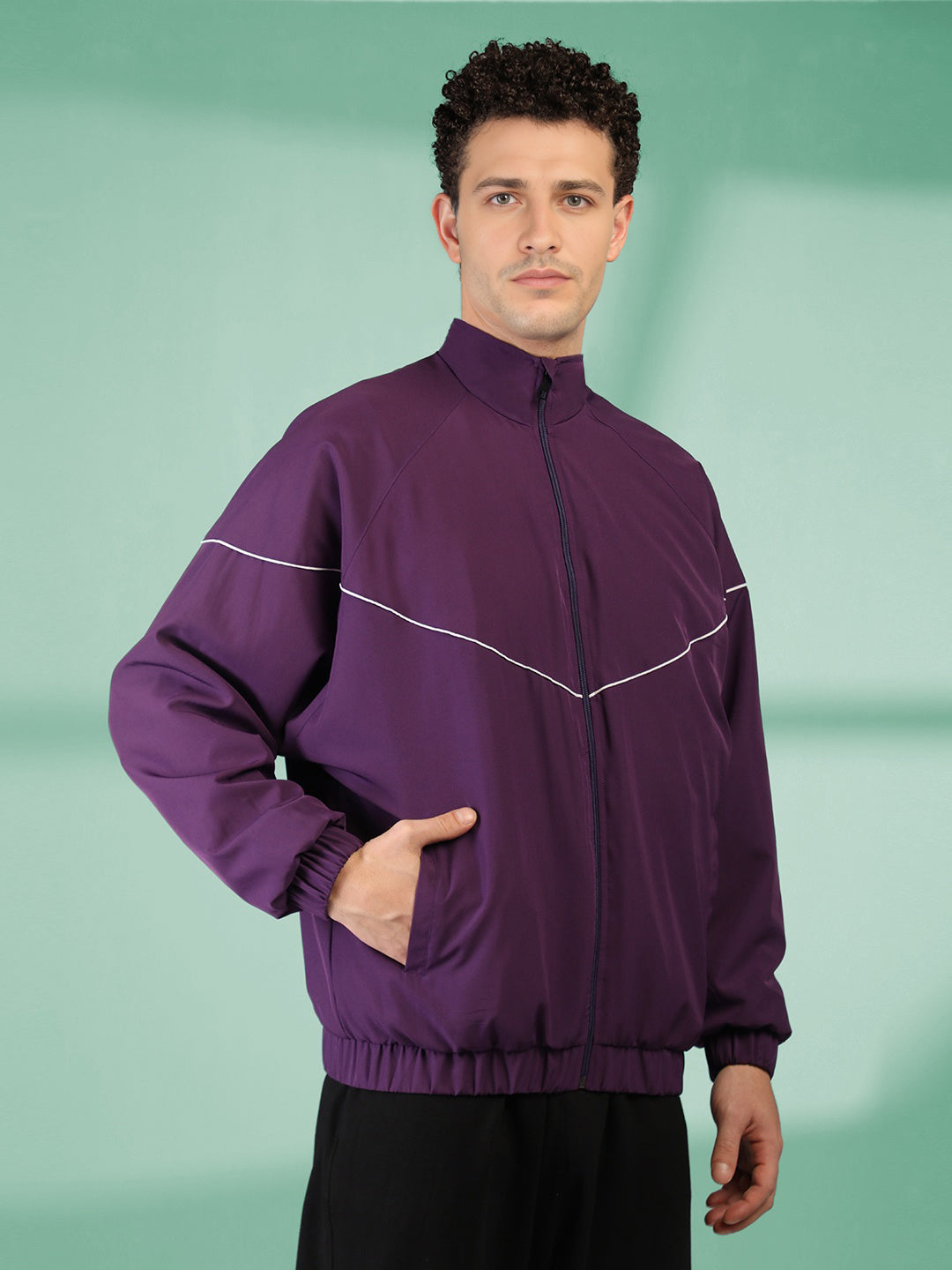 Men Winter Sports Regular Fit Windcheater Jacket Purple