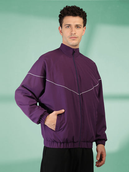 Men Winter Sports Regular Fit Windcheater Jacket Purple