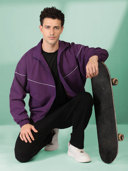 Men Winter Sports Regular Fit Windcheater Jacket Purple