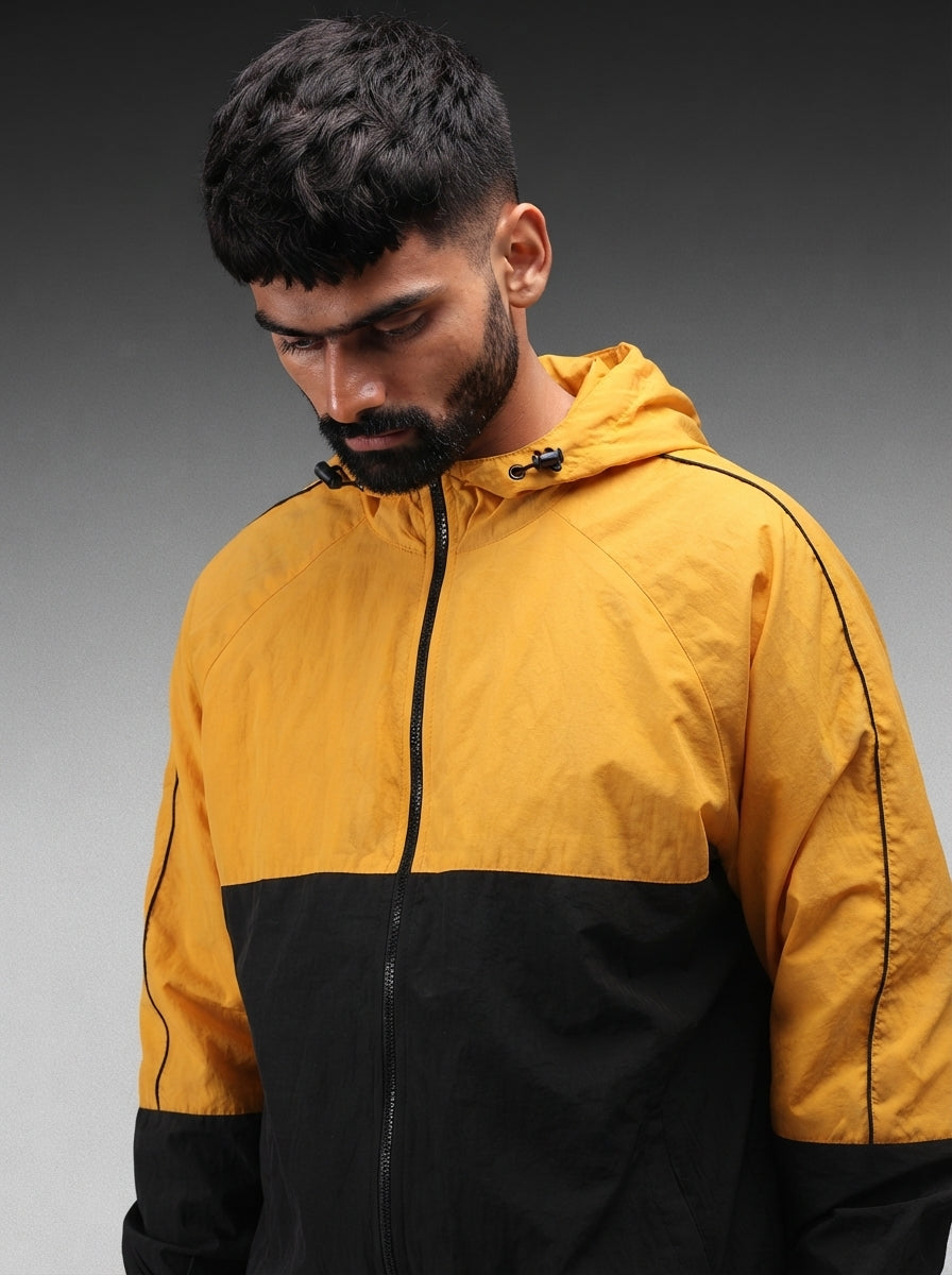 Men Hooded Windcheater Oversized Sports Jacket Yellow Black