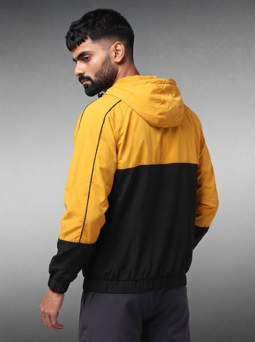Men Hooded Windcheater Oversized Sports Jacket Yellow Black