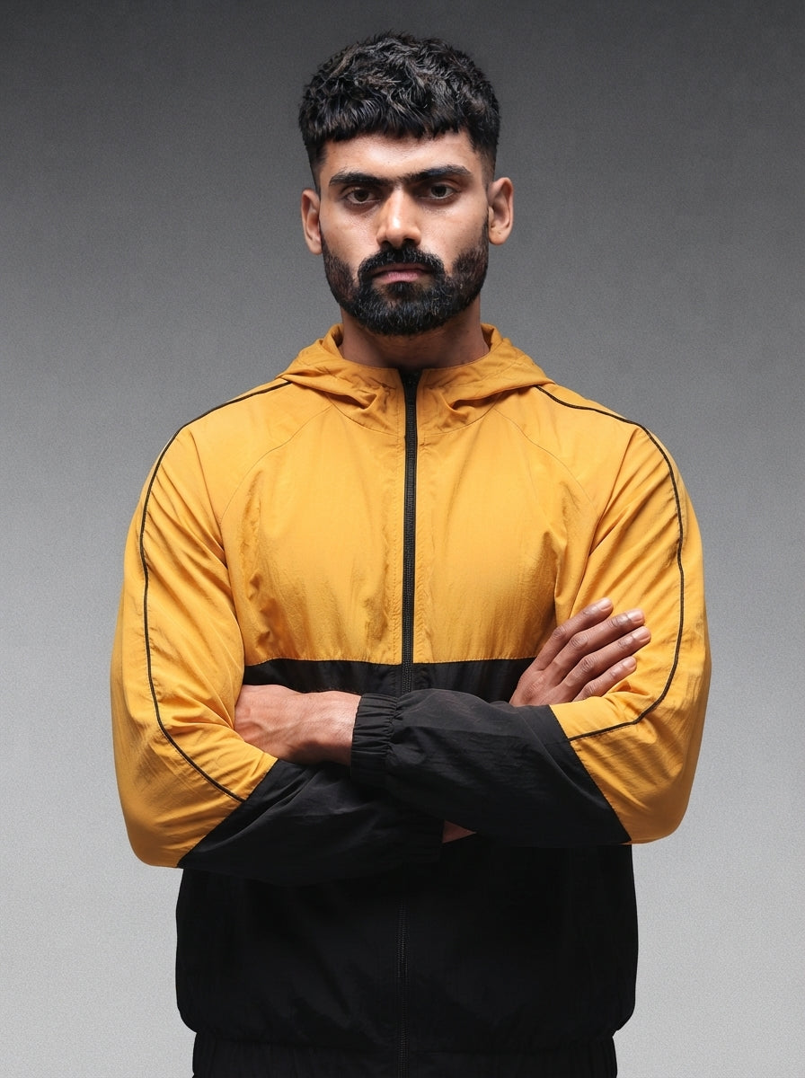 Men Hooded Windcheater Oversized Sports Jacket Yellow Black