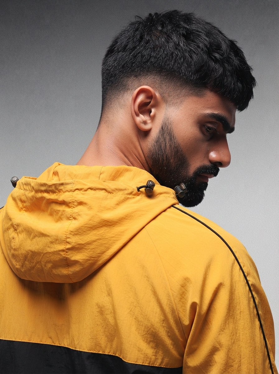 Men Hooded Windcheater Oversized Sports Jacket Yellow Black