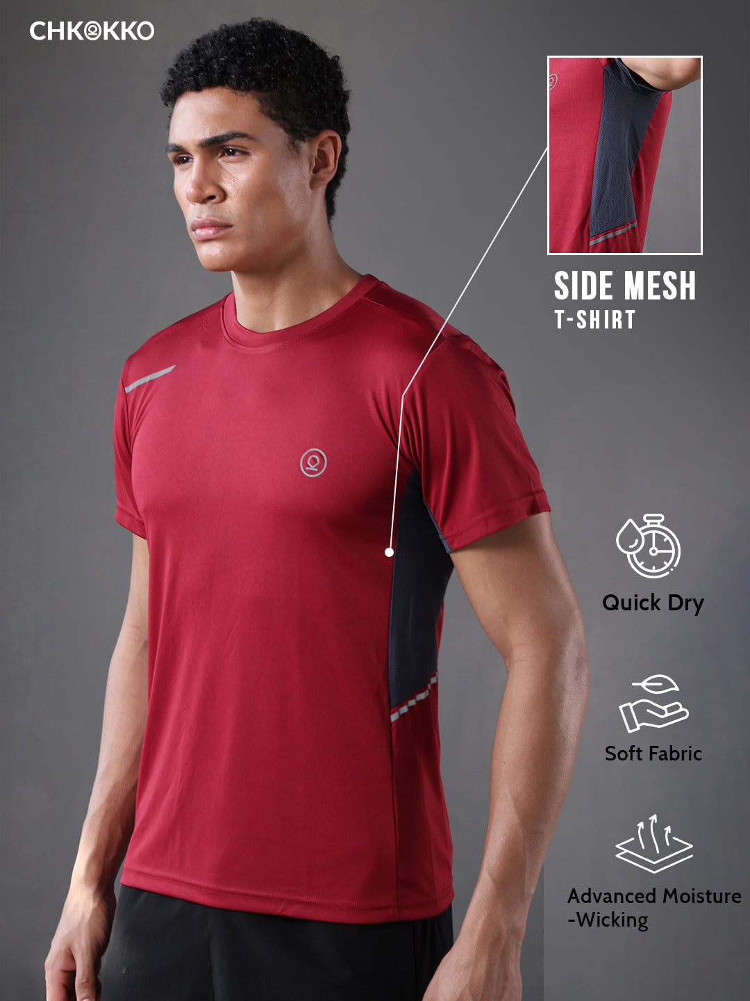 Men's Dry Fit Half Sleeve Gym T-Shirt Maroon