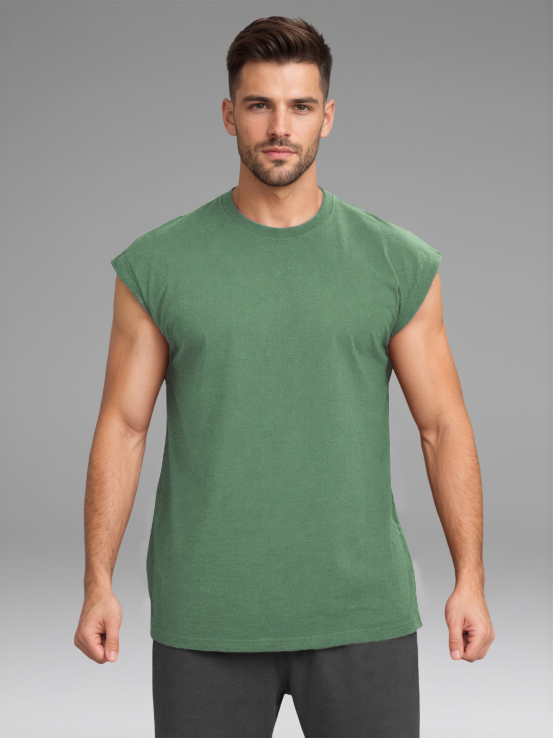 Men's Green Oversized Sleeveless Gym Tanktop