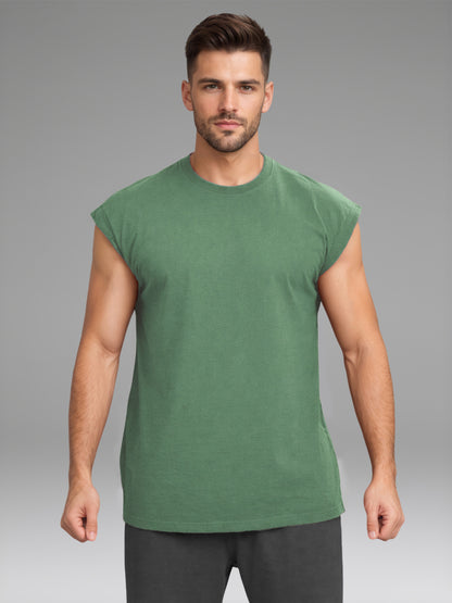 Men's Green Oversized Sleeveless Gym Tanktop