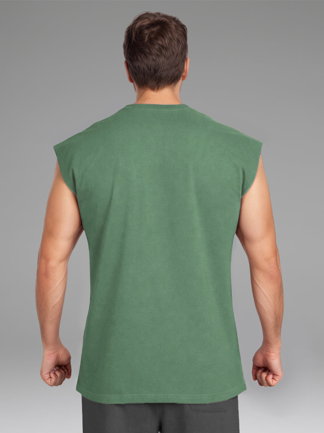 Men's Green Oversized Sleeveless Gym Tanktop