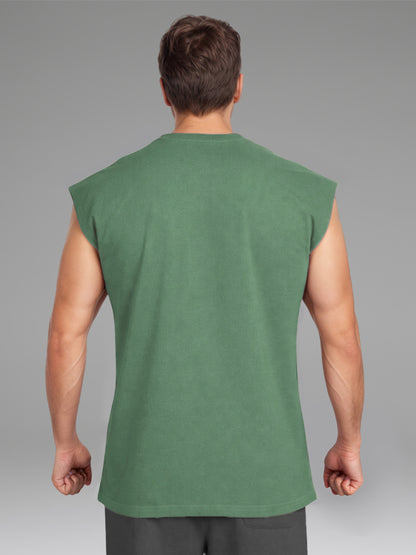 Men's Green Oversized Sleeveless Gym Tanktop