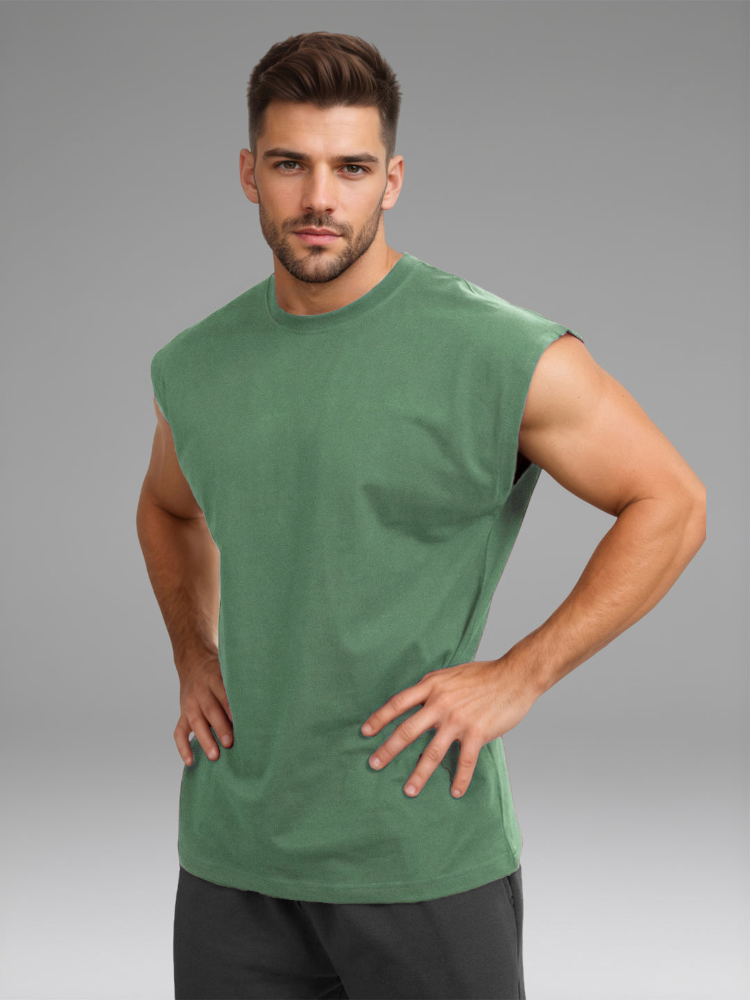 Men's Green Oversized Sleeveless Gym Tanktop