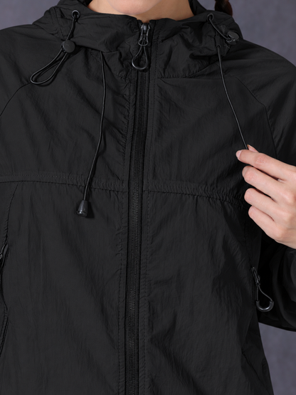 Women’s Black Lightweight Hooded Windcheater Jacket