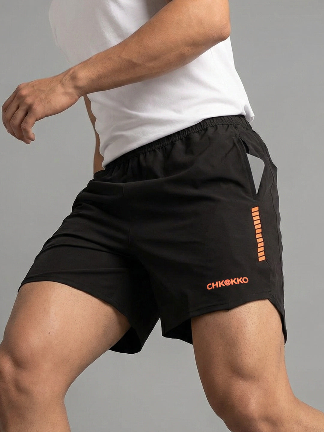 Men Running Sports Shorts Black Orange