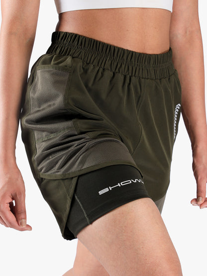 Women’s Double Layer Sports Running Shorts Olive