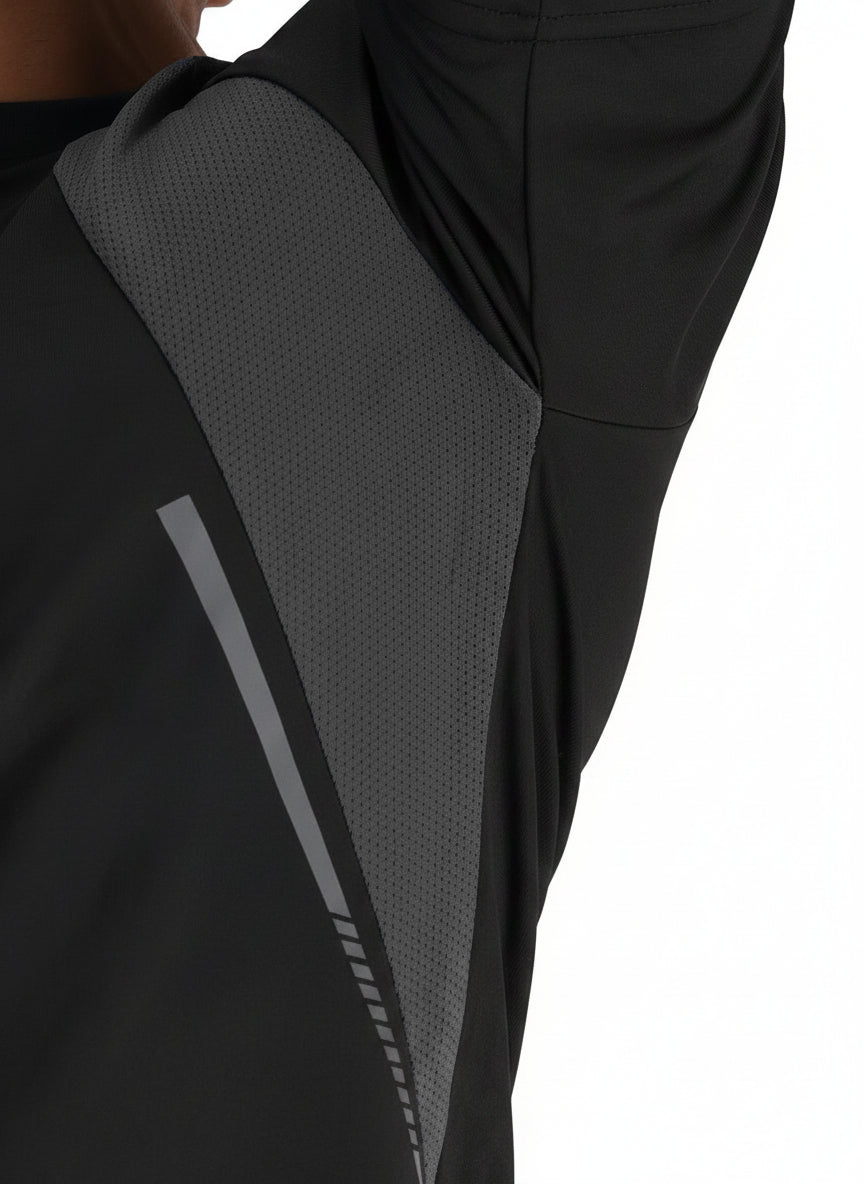 Men's Half Sleeves Dry Fit Gym T-shirt Black Grey