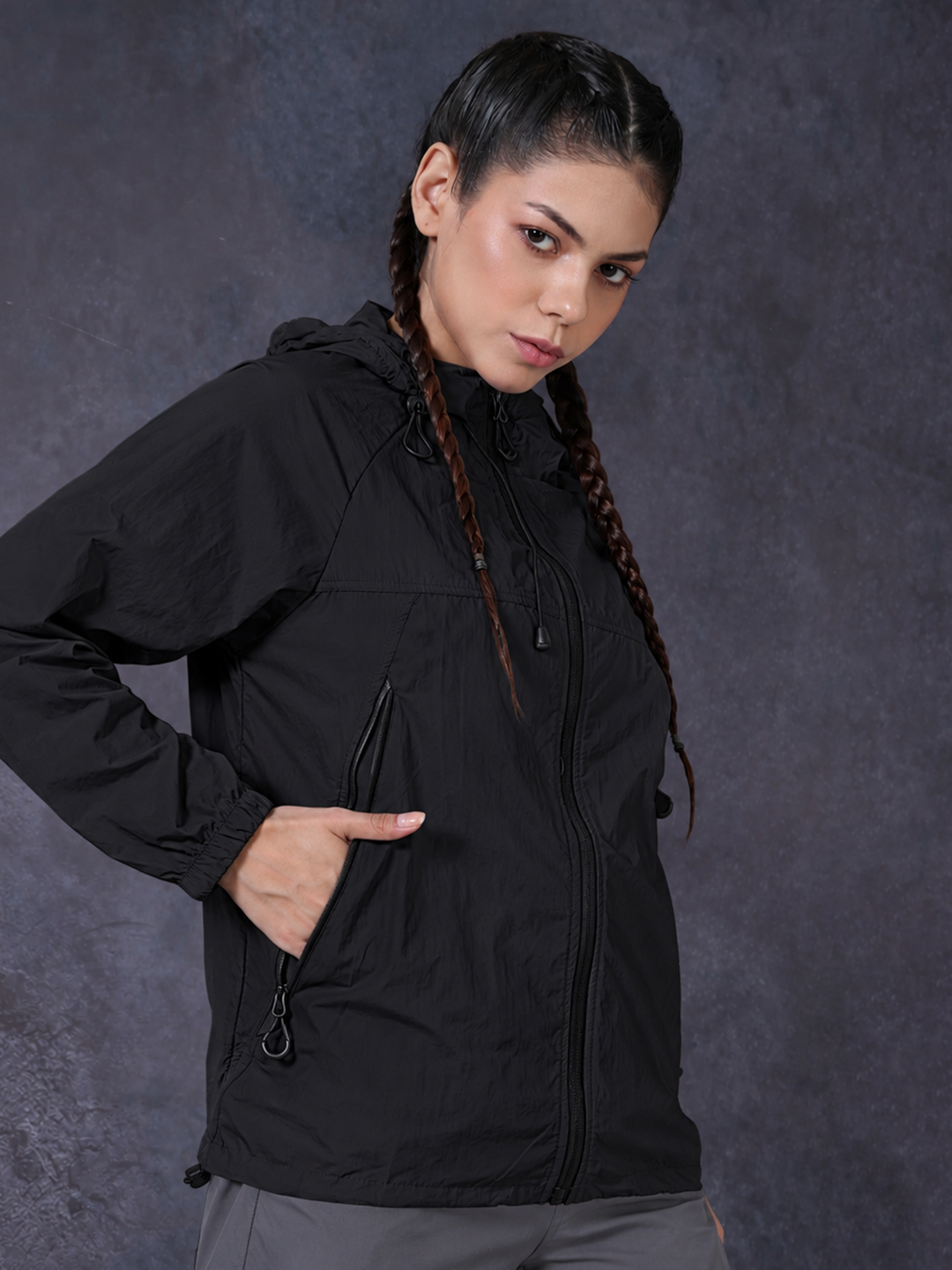 Women’s Black Lightweight Hooded Windcheater Jacket