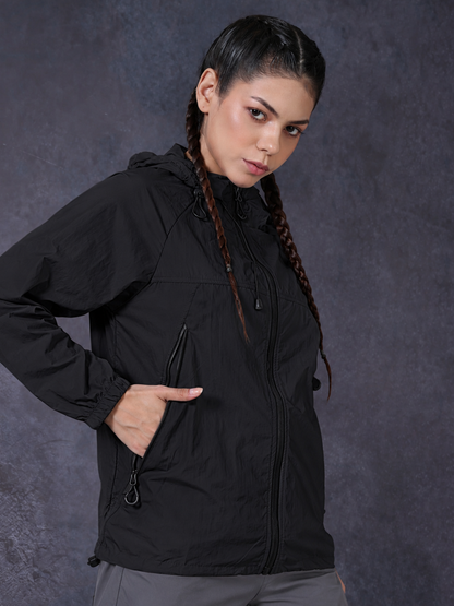 Women’s Black Lightweight Hooded Windcheater Jacket