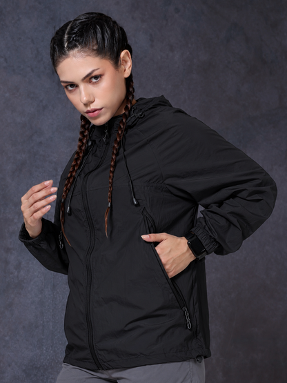 Women’s Black Lightweight Hooded Windcheater Jacket
