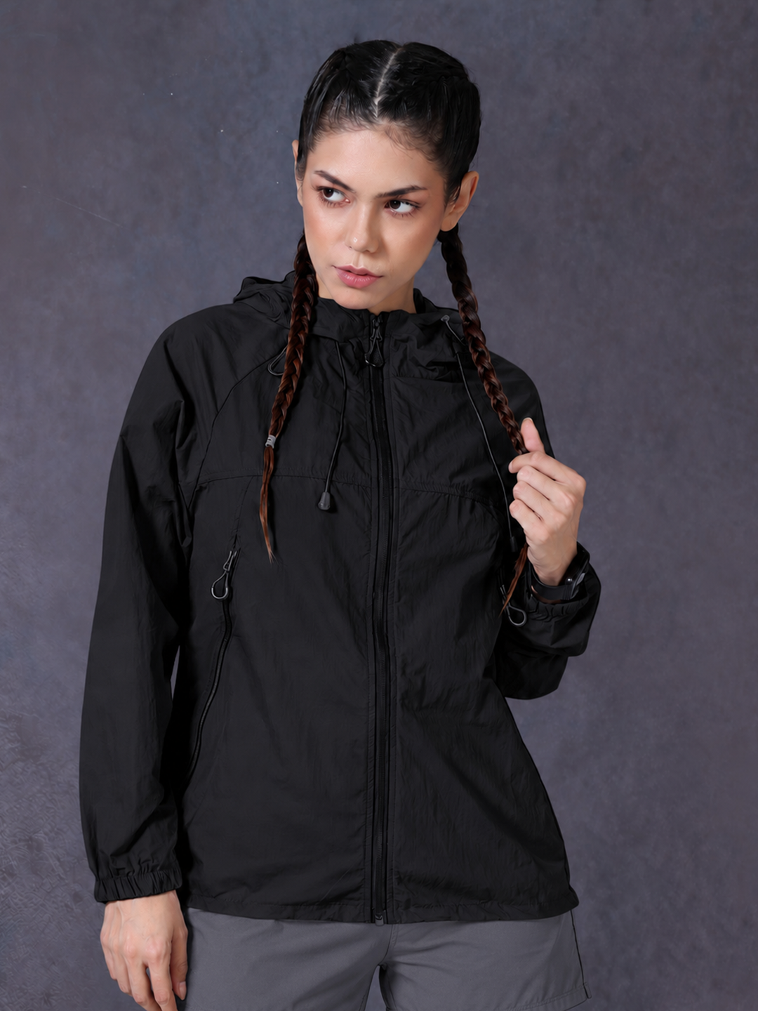 Women’s Black Lightweight Hooded Windcheater Jacket