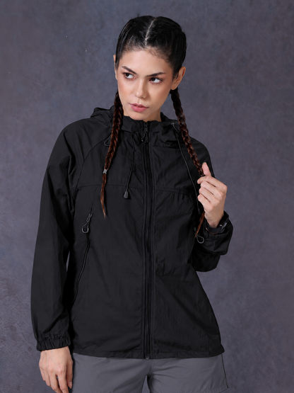 Women’s Black Lightweight Hooded Windcheater Jacket