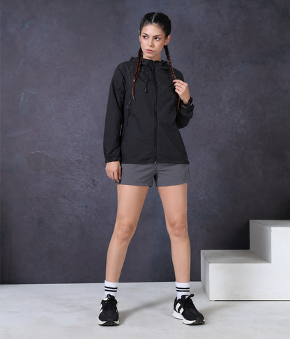Women’s Black Lightweight Hooded Windcheater Jacket