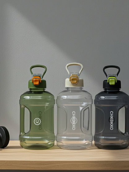 CHKOKKO 2.2L Large Sports Water Bottle with Handle & Leak-Proof Flip Cap