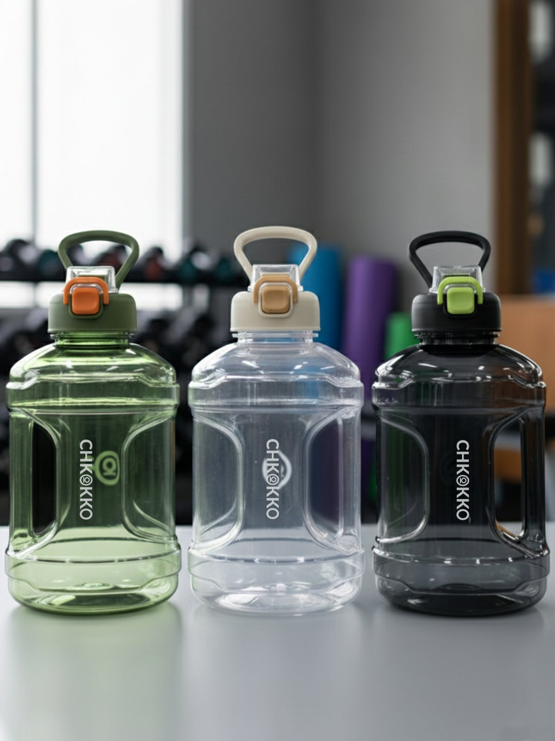 CHKOKKO 2.2L Large Sports Water Bottle with Handle & Leak-Proof Flip Cap