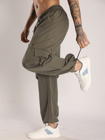 Men’s Premium Olive Sports Track Pants with Side Pockets