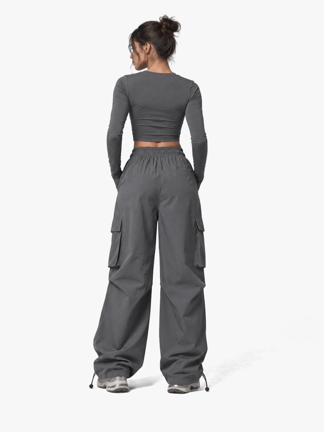 Women's Mid Waist Baggy Cargo Parachute Pants