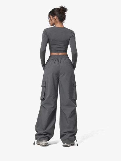 Women's Mid Waist Baggy Cargo Parachute Pants