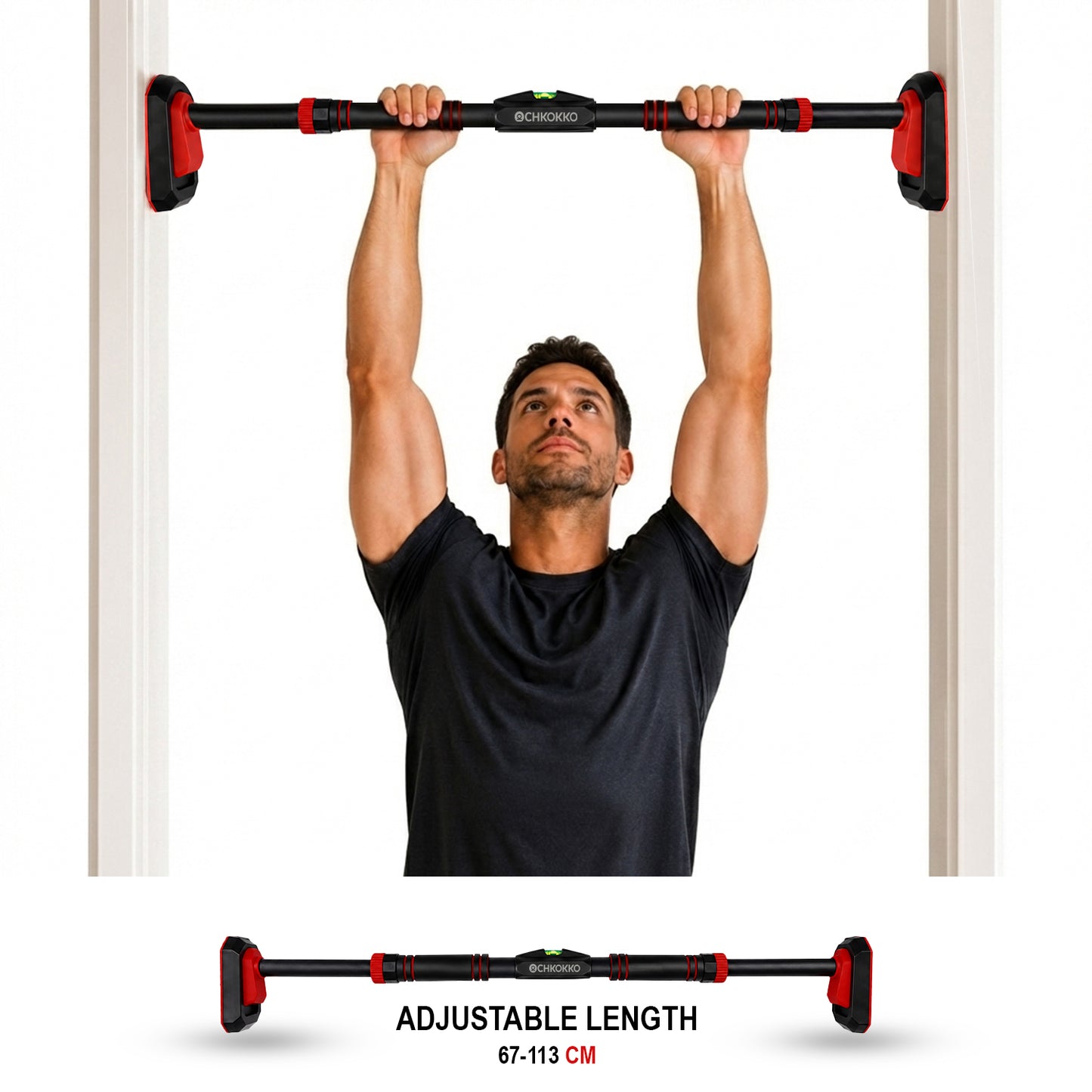 Chkokko Adjustable Pull Up Bar | 67-113 cm | 150+ Kg | No-Screw Doorway Chin Up Bar