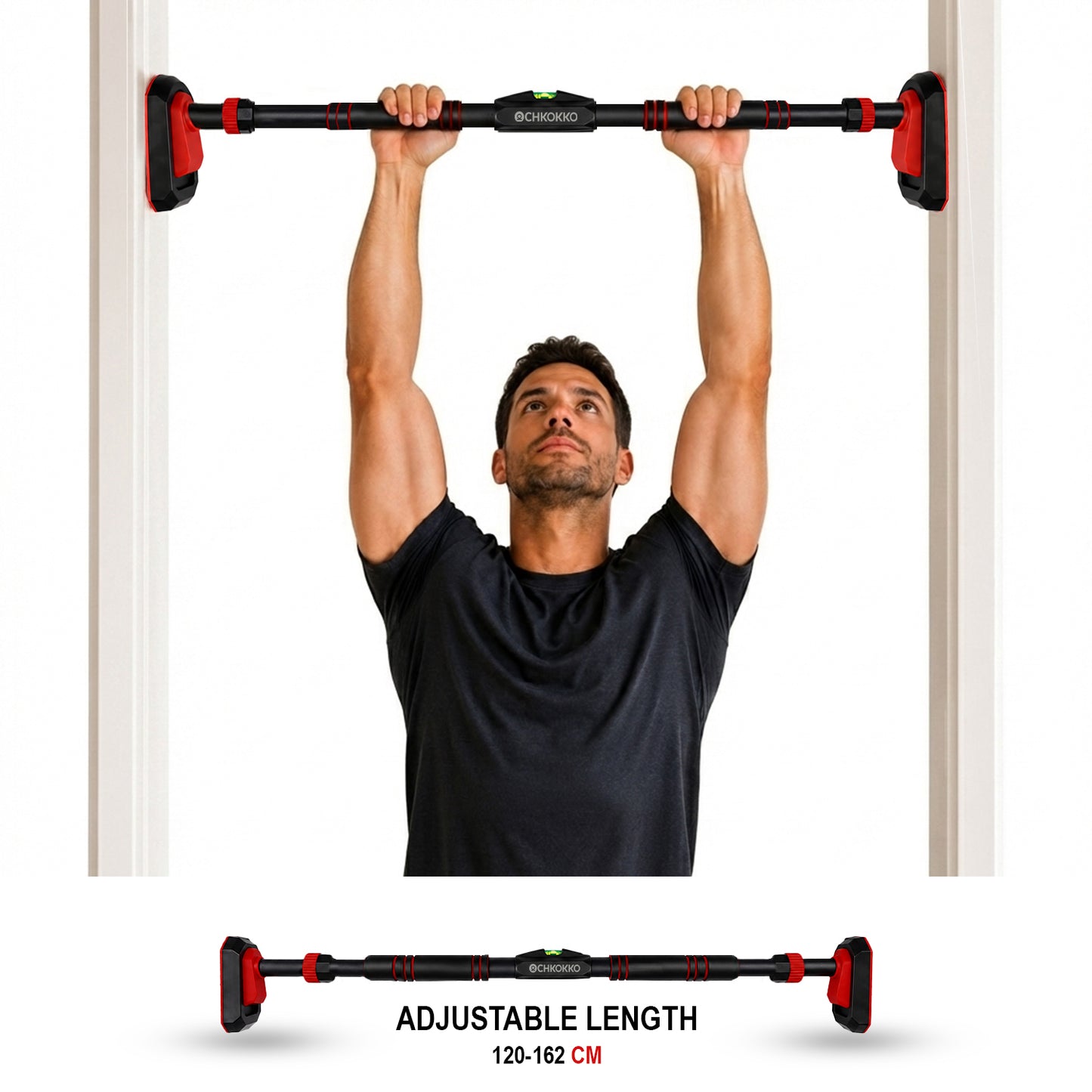 Chkokko Adjustable Pull Up Bar | 120-162 cm | 150+ Kg | No-Screw Doorway Chin Up Bar