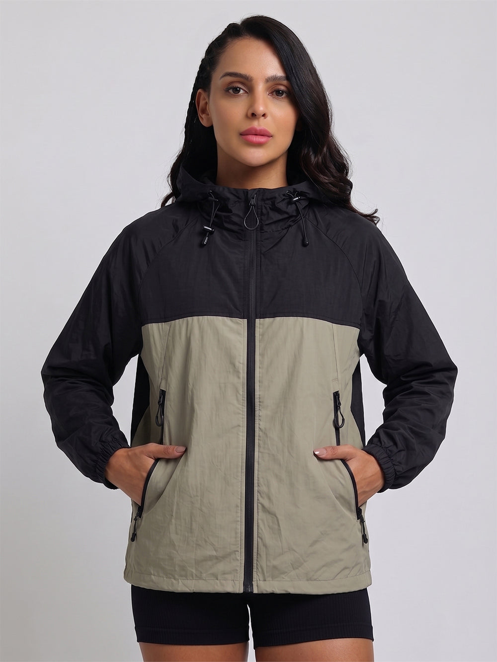 Women's Black Green Hooded Sunscreen Jacket UPF 50+ | UV &amp; Sun Protection