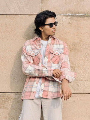 Men's Light Pink Check Shacket | CHKOKKO