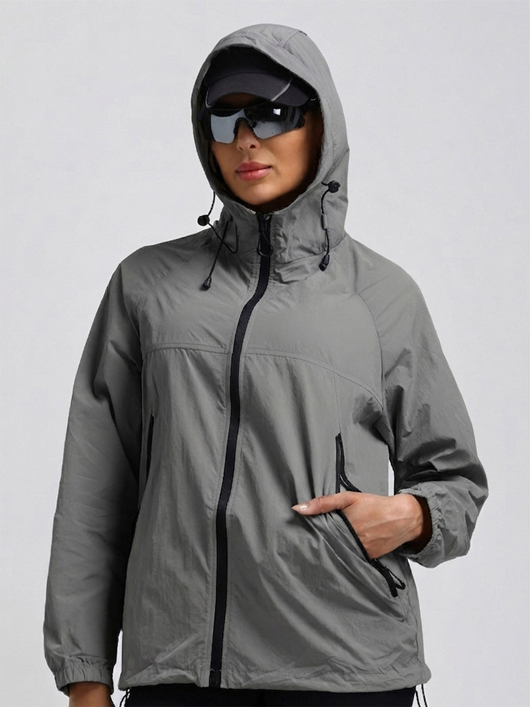 Women's Grey Hooded Sunscreen Jacket UPF 50+ | UV & Sun Protection