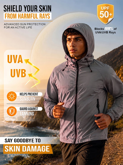 Men's Grey Hooded Sunscreen Jacket UPF 50+ | UV & Sun Protection