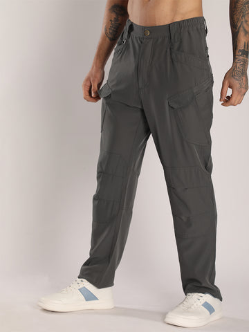 Men's Regular Fit Dark Grey Sports Track Pants with Cargo Pockets