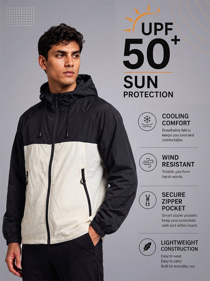 Men's Black White Hooded Sunscreen Jacket UPF 50+ | UV & Sun Protection