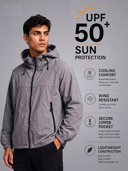 Men's Grey Hooded Sunscreen Jacket UPF 50+ | UV & Sun Protection