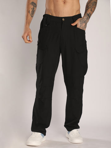 Men's Regular Fit Black Sports Track Pants with Cargo Pockets