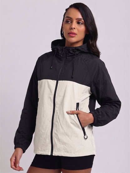 Women's Black White Hooded Sunscreen Jacket UPF 50+ | UV & Sun Protection