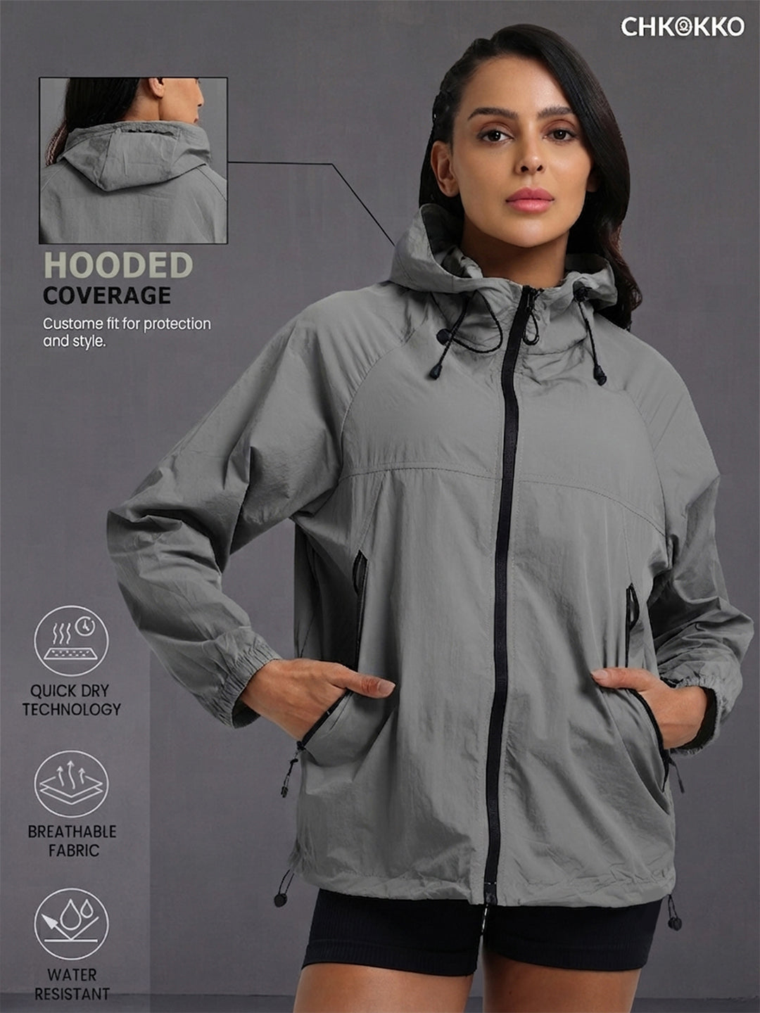 Women's Grey Hooded Sunscreen Jacket UPF 50+ | UV & Sun Protection