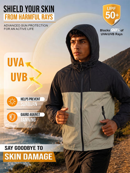 Men's Black Green Hooded Sunscreen Jacket UPF 50+ | UV & Sun Protection
